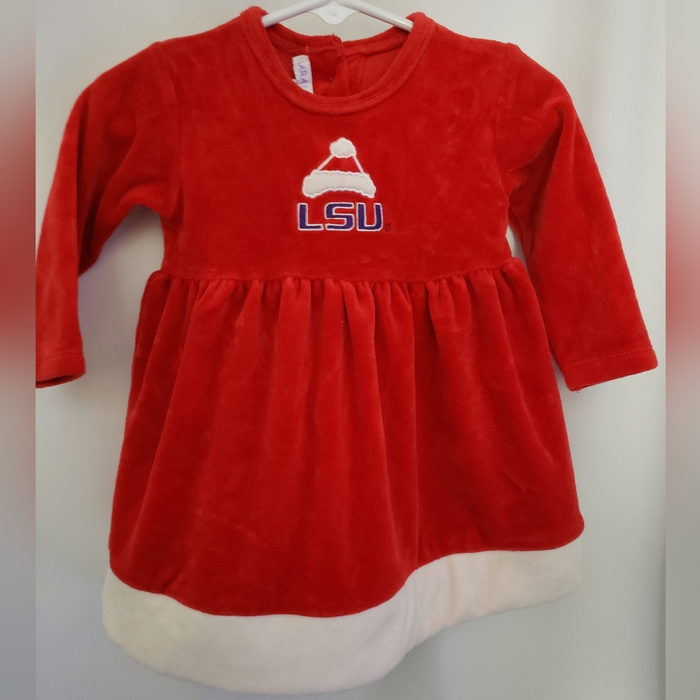 Sara Lynn Togs Baby Christmas Dress LSU Size 6 months Velour Velvet